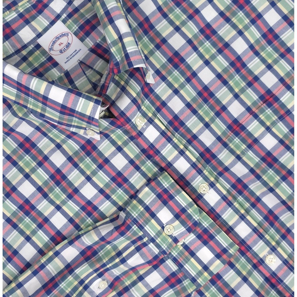 Brooks Brothers Shirt Mens XL Blue Plaid Long Sleeve Button Down Cotton Casual